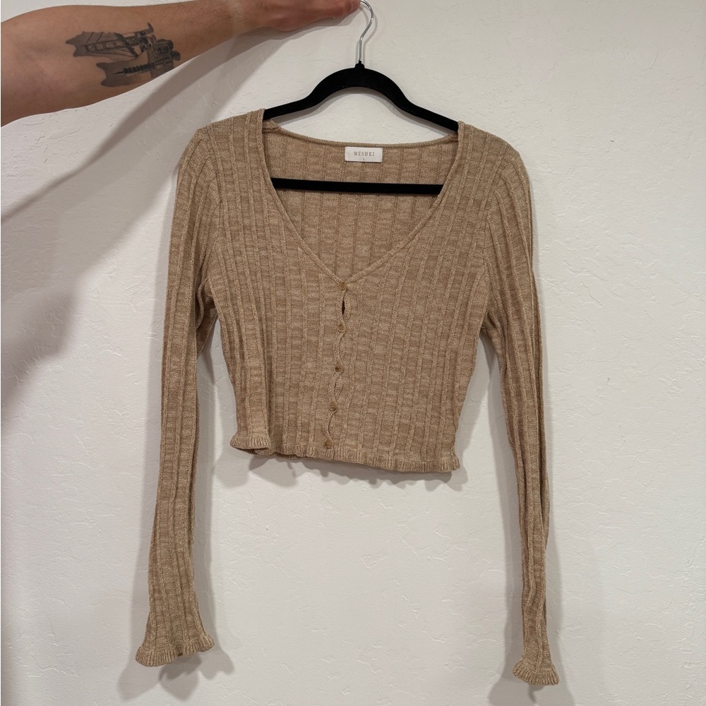 Meshki Beige Ribbed Crop Top